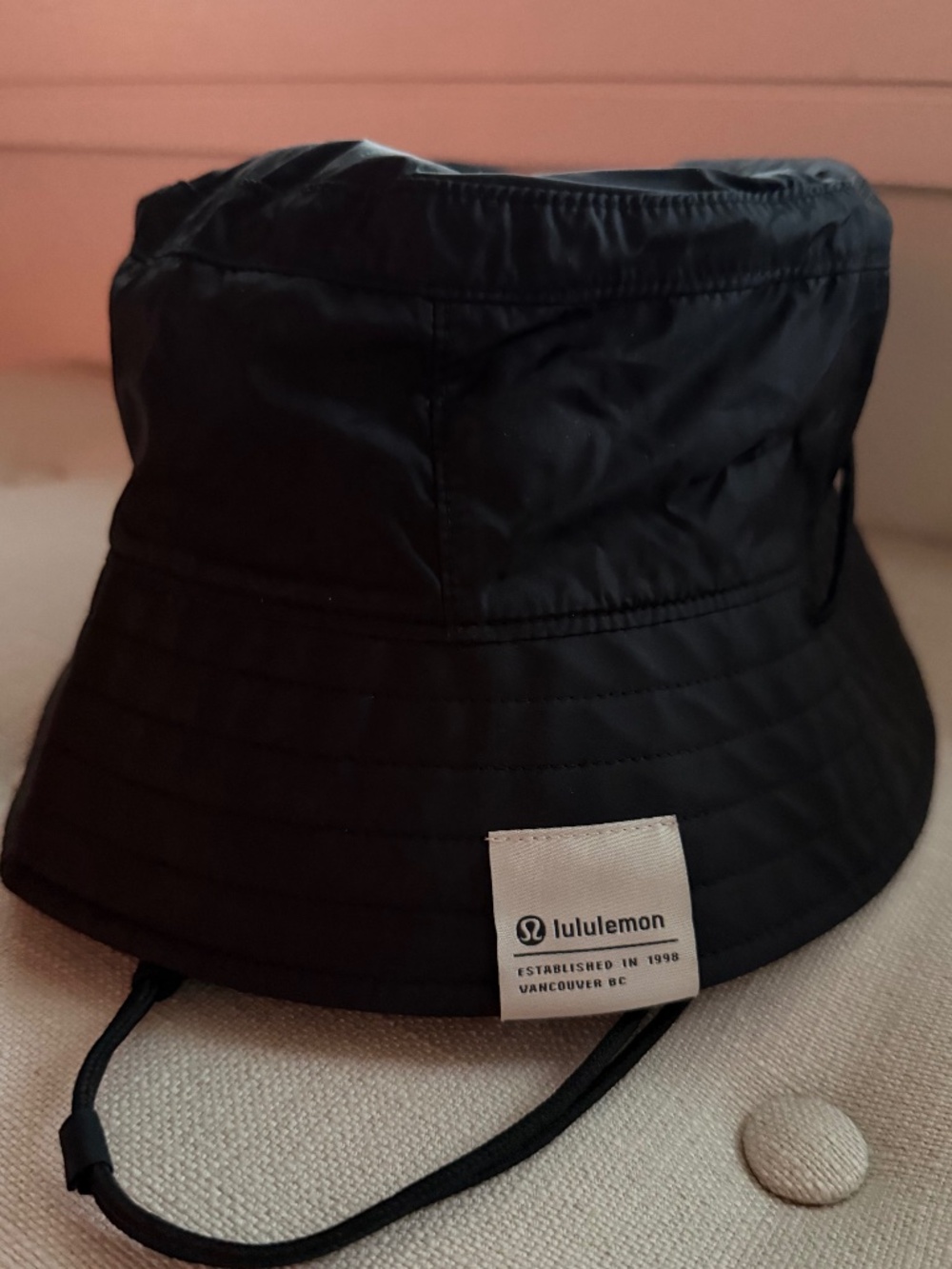 Lululemon Black Bucket Hat M/L Adjustable Chin Strap